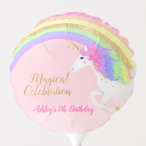 Unicorn Birthday Invitation  Magical Pink  Gold Balloon