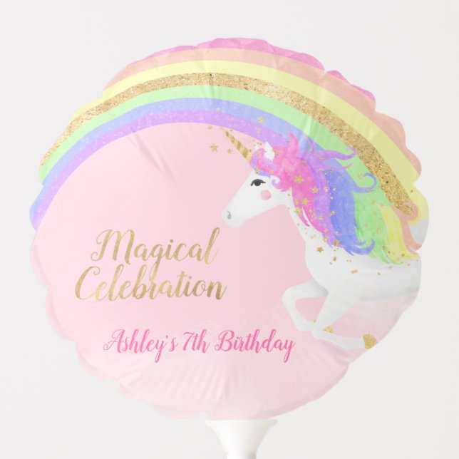 Unicorn Birthday Invitation | Magical Pink & Gold Balloon (Front)