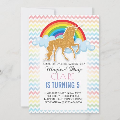 Unicorn Birthday invitation Magical Rainbow