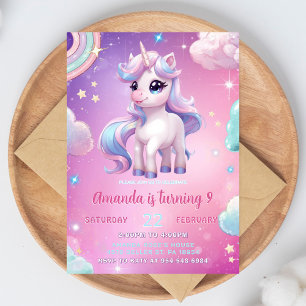 Unicorn Birthday Invitation Magical Rainbow Invite