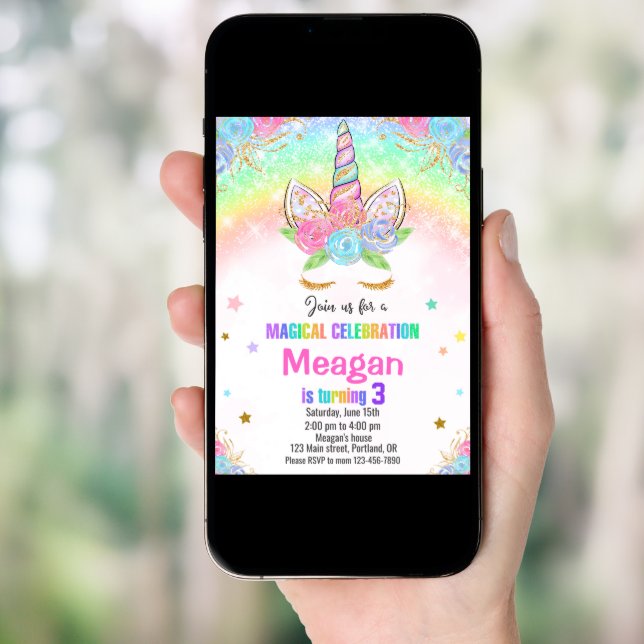 Unicorn birthday invitation Magical unicorn invite (Front Digital)