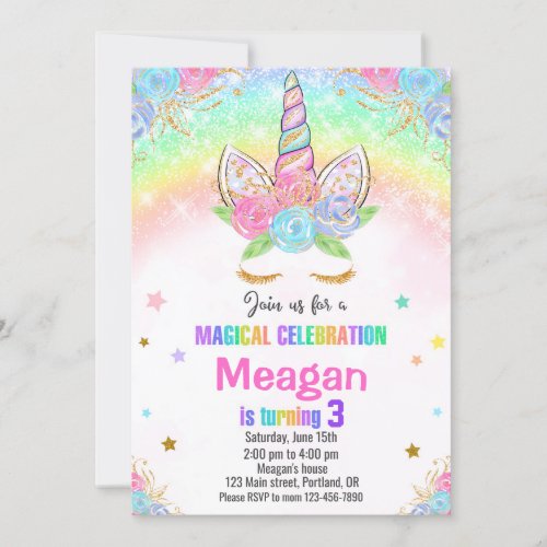 Unicorn birthday invitation Magical unicorn invite