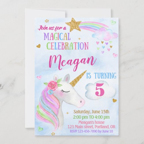 Unicorn birthday invitation Magical unicorn party