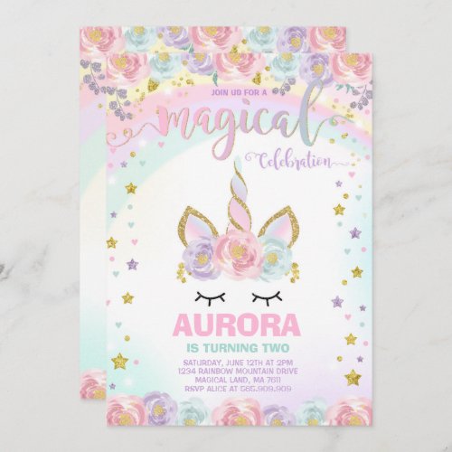 Unicorn Birthday Invitation Magical Unicorn Party