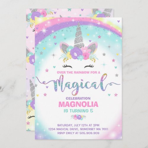 Unicorn Birthday Invitation Magical Unicorn Party