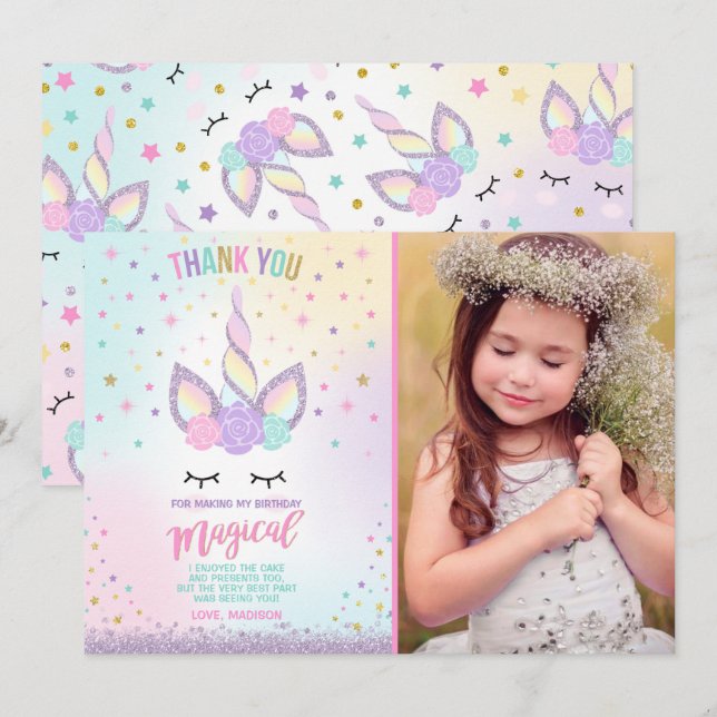 Unicorn Birthday Invitation Magical Unicorn Party (Front/Back)