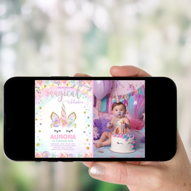 Unicorn Birthday Invitation Magical Unicorn Party (Front Digital)