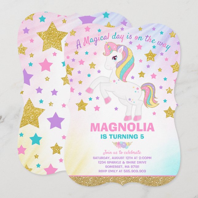 Unicorn Birthday Invitation Magical Unicorn Party (Front/Back)