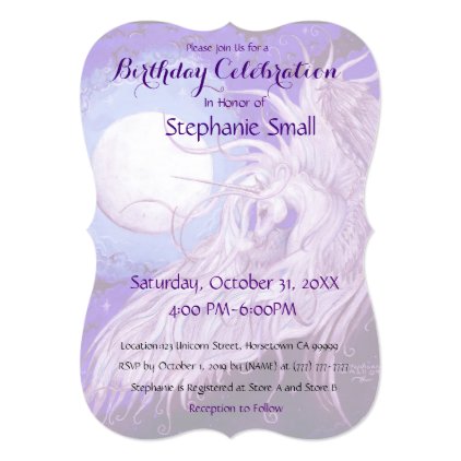 Unicorn Birthday Invitation Moon Purple Horse