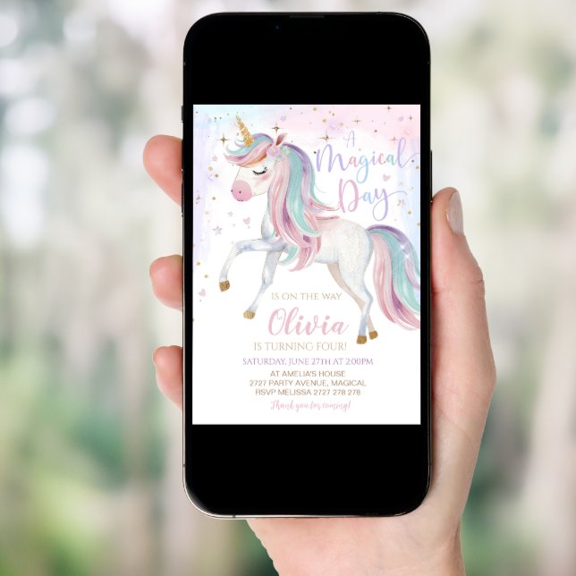 Unicorn Birthday Invitation Party ☆★ ☆★ ☆★ ☆★ ☆★ 4 (Front Digital)