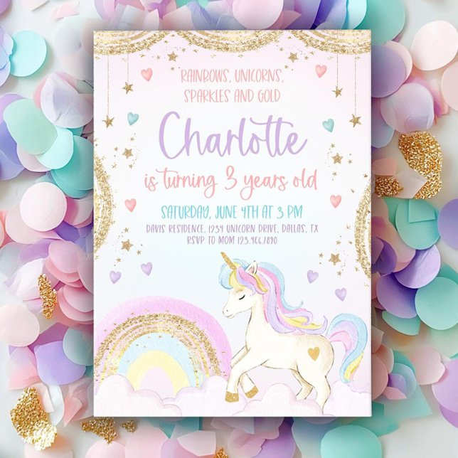 Unicorn Birthday Invitation Pastel Unicorn Rainbow (Creator Uploaded)