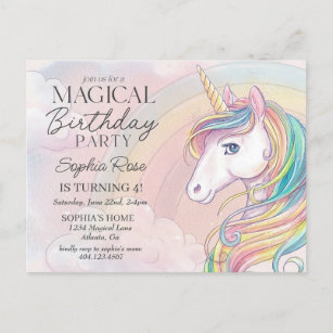Unicorn Birthday Invitation, pink birthday party Postcard
