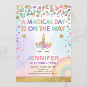 Unicorn Birthday Invitation Pink Gold Magical
