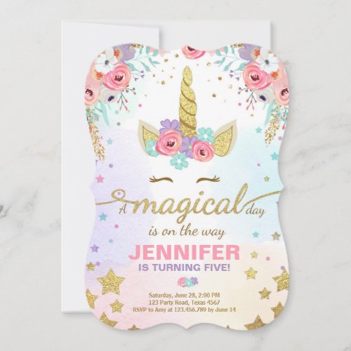 Unicorn Birthday Invitation Pink Gold Magical