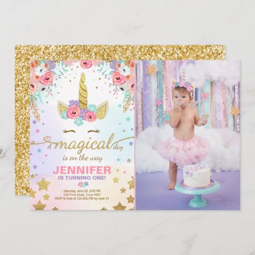 Unicorn Birthday Invitation Pink Gold Magical