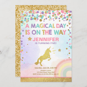 Unicorn Birthday Invitation Pink Gold Magical