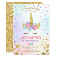 Unicorn Birthday Invitation Pink Gold Magical