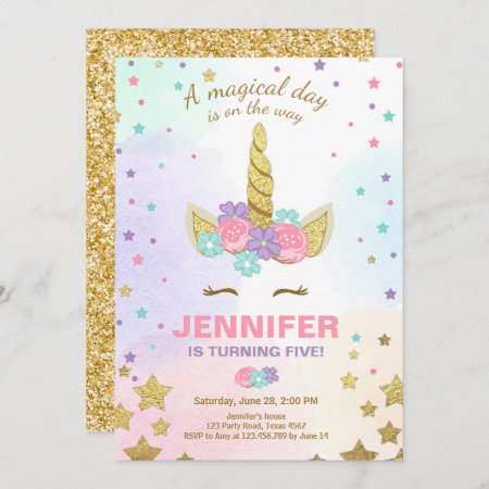 Unicorn Birthday Invitation Pink Gold Magical