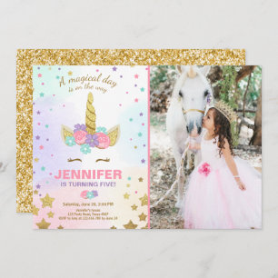 Unicorn Birthday Invitation Pink Gold Magical
