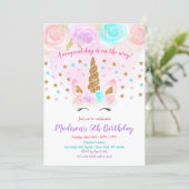 Unicorn Birthday Invitation Pink Gold Magical (Standing Front)