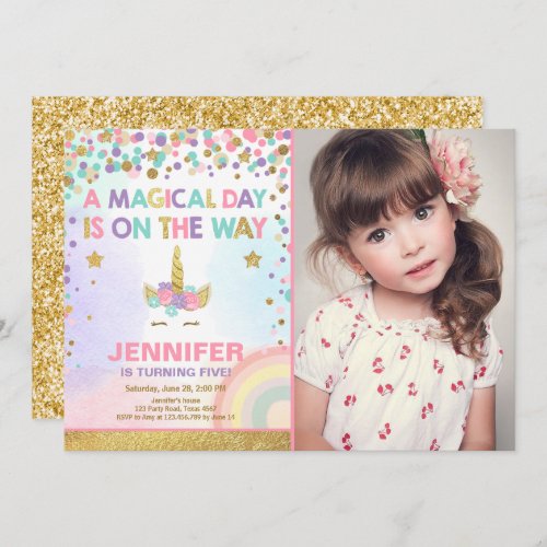 Unicorn Birthday Invitation Pink Gold Magical