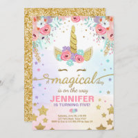 Unicorn Birthday Invitation Pink Gold Magical