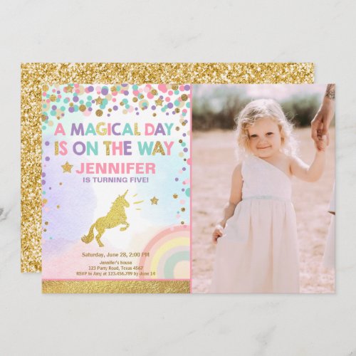 Unicorn Birthday Invitation Pink Gold Magical