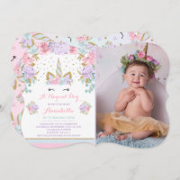 Unicorn Birthday Invitation Pink Gold Unicorn