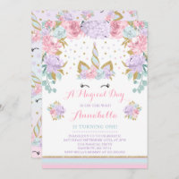 Unicorn Birthday Invitation Pink Gold Unicorn