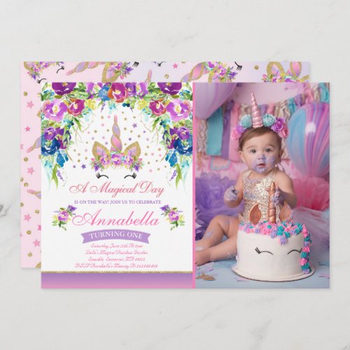 Unicorn Birthday Invitation Pink Gold Unicorn