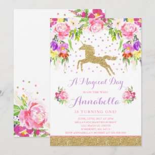 Unicorn Birthday Invitation Pink Gold Unicorn