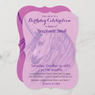 Unicorn Birthday Invitation Pink Purple native ame