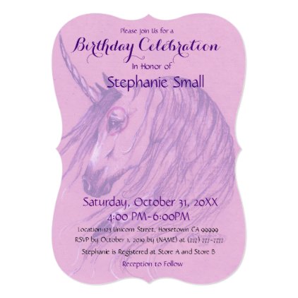 Unicorn Birthday Invitation Pink Purple native ame