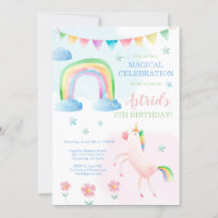 Unicorn Birthday Invitation, Rainbow Invitation