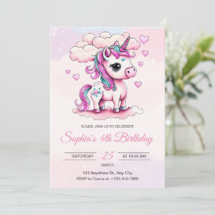 Unicorn Birthday Invitation, Rainbow Unicorn Girls Invitation