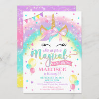 Unicorn Birthday Invitation Rainbow Unicorn Party