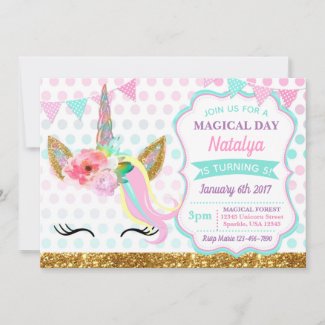 Unicorn Birthday Invitation Sparkle