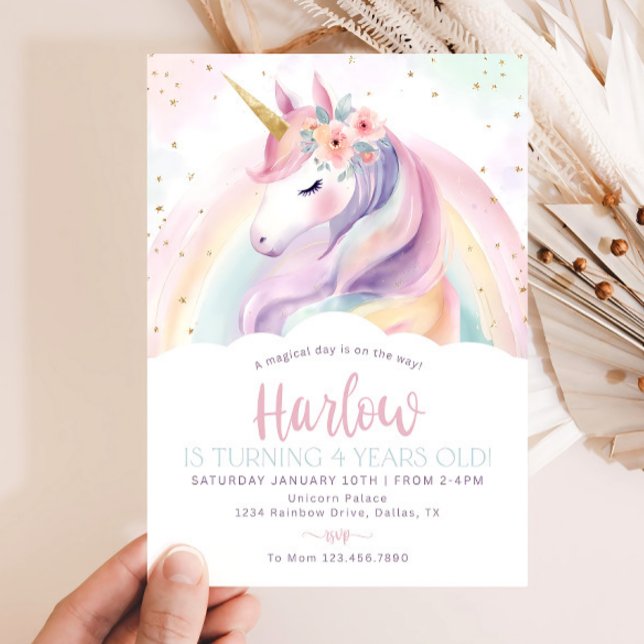 Unicorn Birthday Invitation Template, Rainbow Unic (Creator Uploaded)
