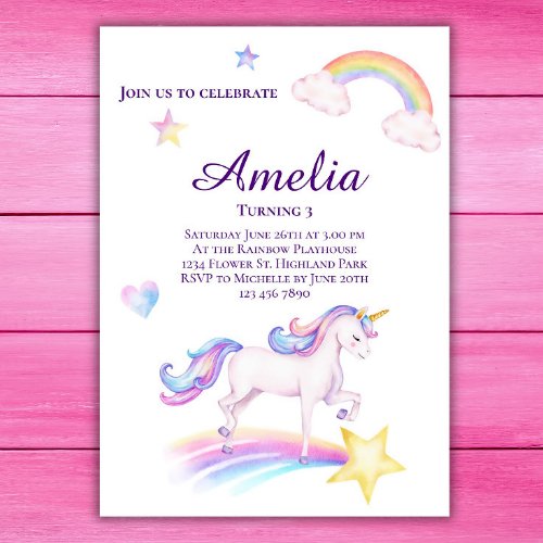 Unicorn Birthday Invitation Unicorn Birthday Party