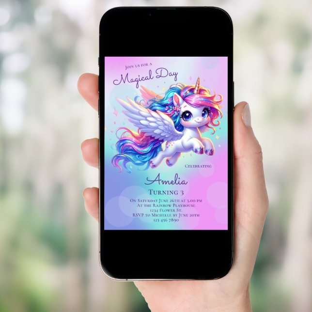 Unicorn Birthday Invitation Unicorn Birthday Party (Front Digital)