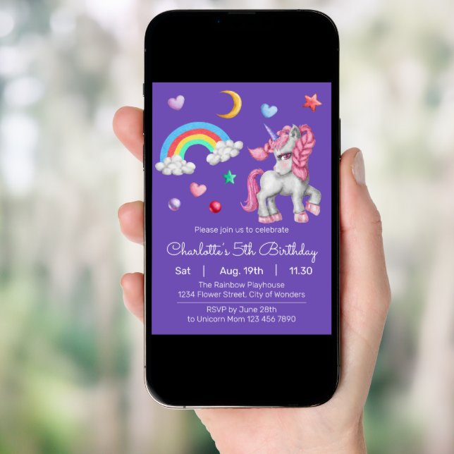Unicorn Birthday Invitation - Unicorn Party (Front Digital)