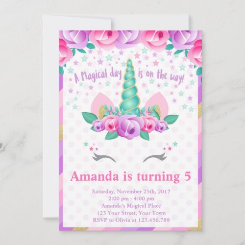 Unicorn Birthday Invitation Unicorn Party Invitation