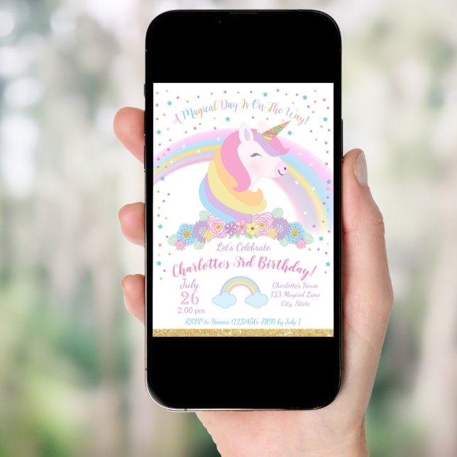 Unicorn Birthday Invitation, Unicorn Party Invite (Front Digital)