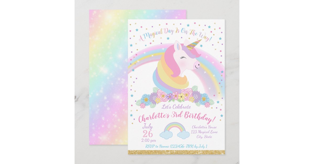 Unicorn Birthday Invitation, Unicorn Party Invite | Zazzle