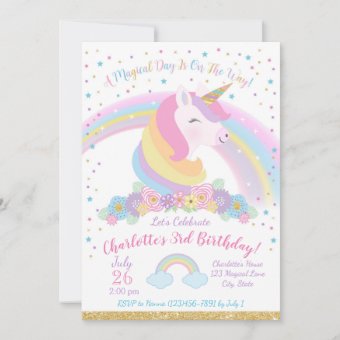 Unicorn Birthday Invitation, Unicorn Party Invite | Zazzle
