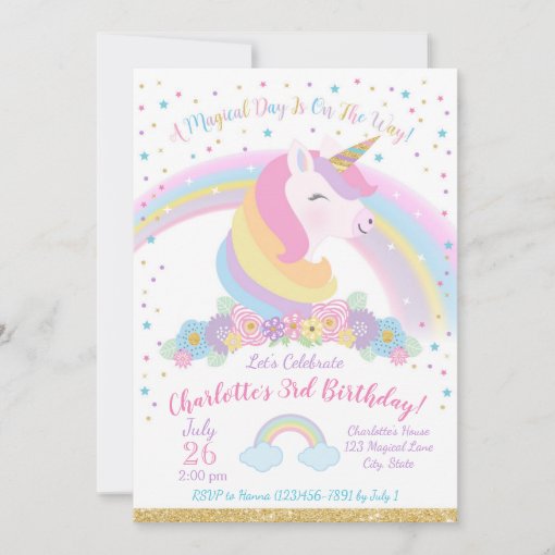 Unicorn Birthday Invitation, Unicorn Party Invite | Zazzle