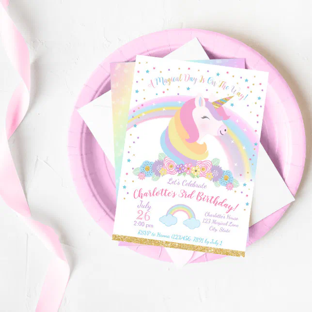 Unicorn Birthday Invitation, Unicorn Party Invite | Zazzle