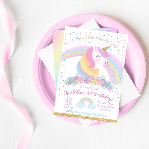 Unicorn Birthday Invitation Unicorn Party Invite