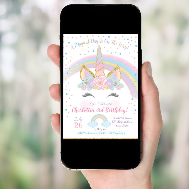 Unicorn Birthday Invitation, Unicorn Party Invite (Front Digital)