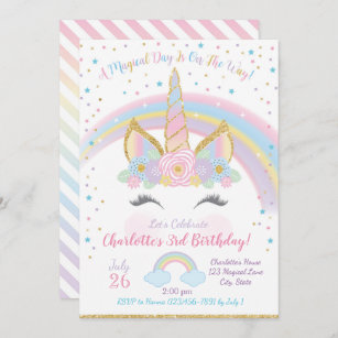 Pastel Unicorn Birthday Invitations Invitation Templates Zazzle